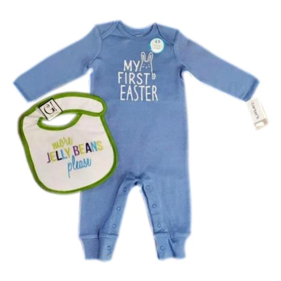 Carter's Easter Onesie W/ Bib 6M Blue - Picture 1 of 10